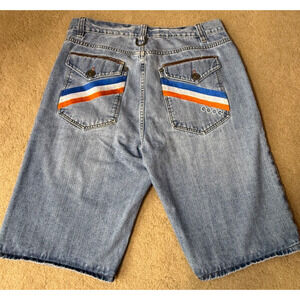 COOGI Jean Baggy Shorts Mens Jorts Size 38 Blue Embroidered Y2K Hip Hop